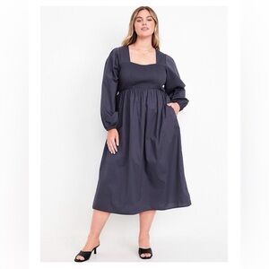 OLD NAVY black cotton smocked long sleeve maxi dress